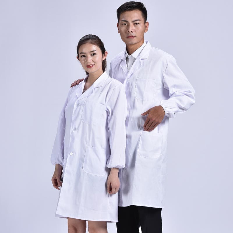 Doctor's White Long-Sleeve Lab Coat for Hospitals, Nurses, Labs, and Pharmacies, Custom Processing Available