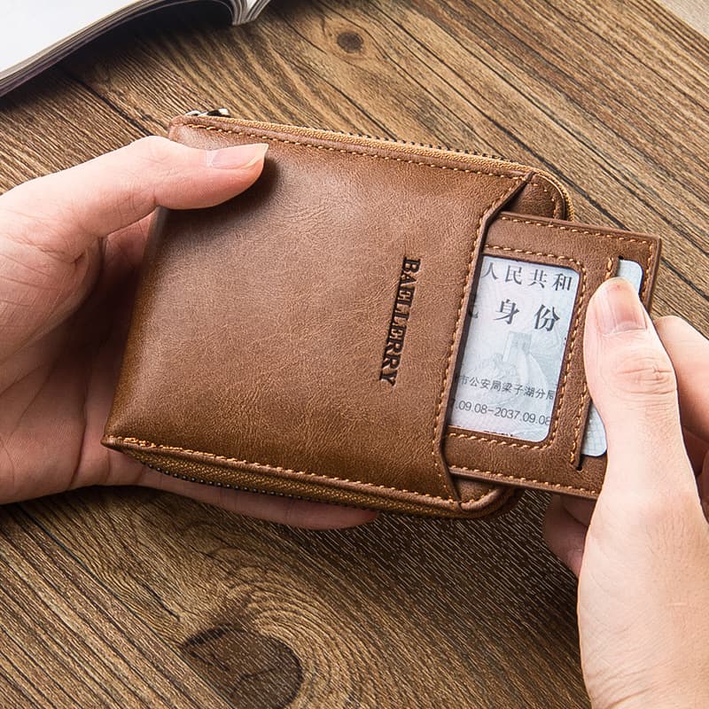 Men's wallet short baellerry wallet vertical zipper retro youth multi-card slot small wallet coin purse