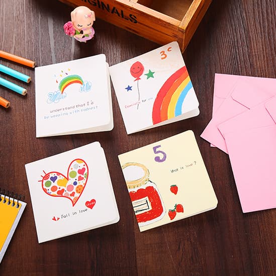 Wholesale Creative Greeting Cards DIY Cartoon Small Cards Love Notes Kindergarten Thank You Holiday Cards Custom