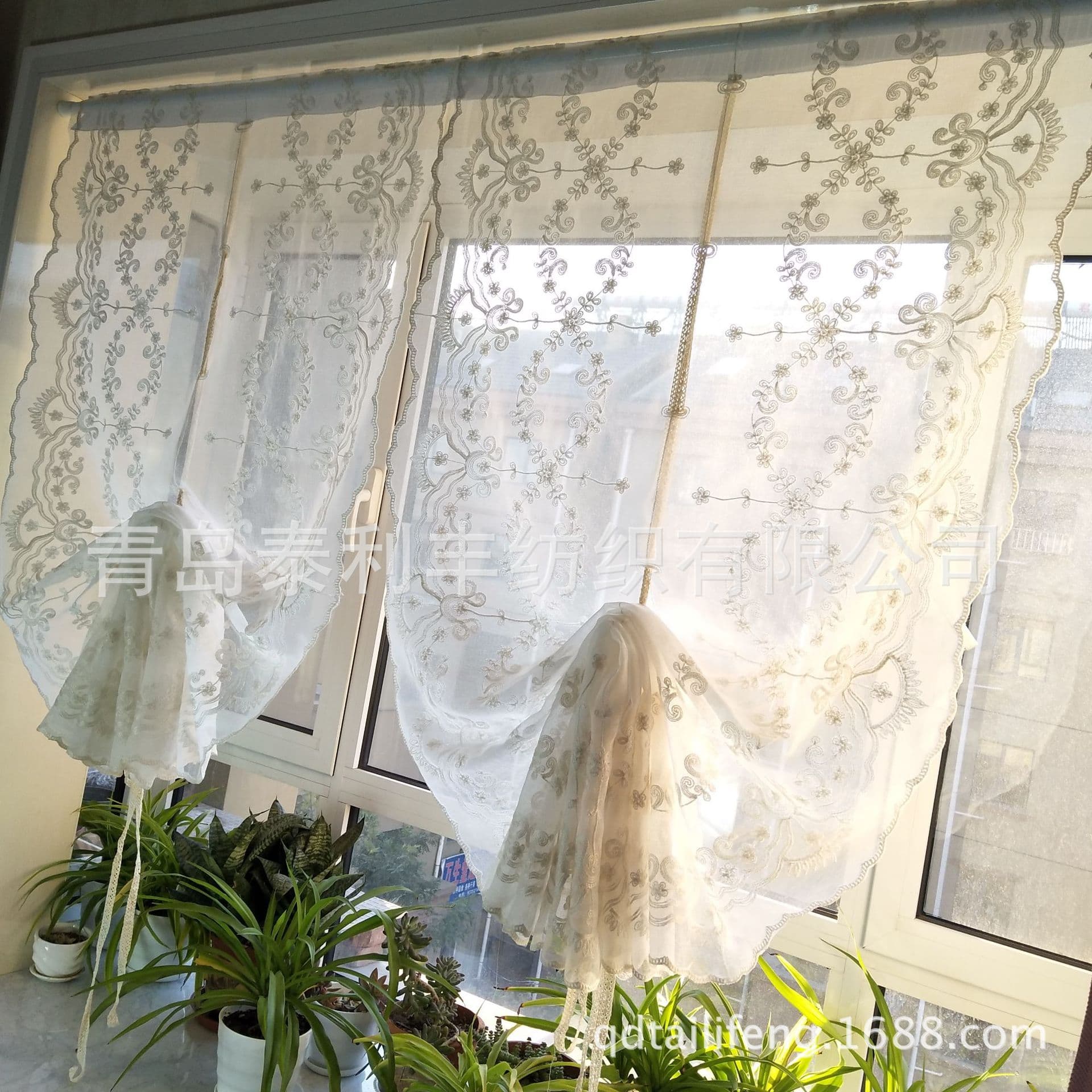 Ice Flower Linen Embroidered Window Curtains Roman Blinds Fabric Home Decor