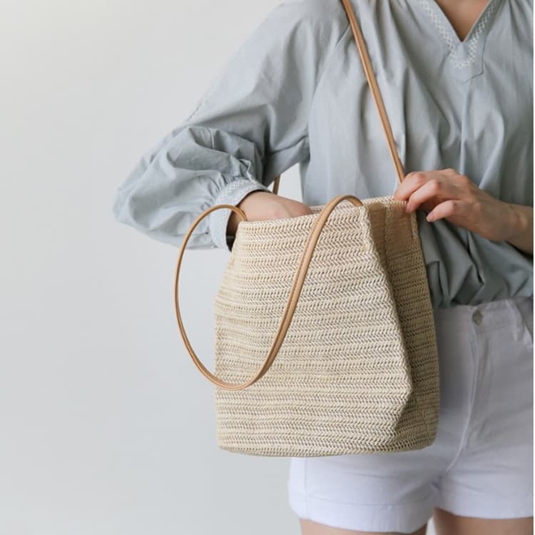 Southeast Asian Straw Bag Summer Vacation Handbag Women's Beach Bag Woven Bag Single Shoulder Ins Bucket Bag
