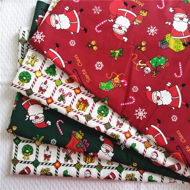 Pure cotton printed twill cotton fabric Christmas small tree snowman cartoon cute children's clothing pajamas handmade bedding fabric