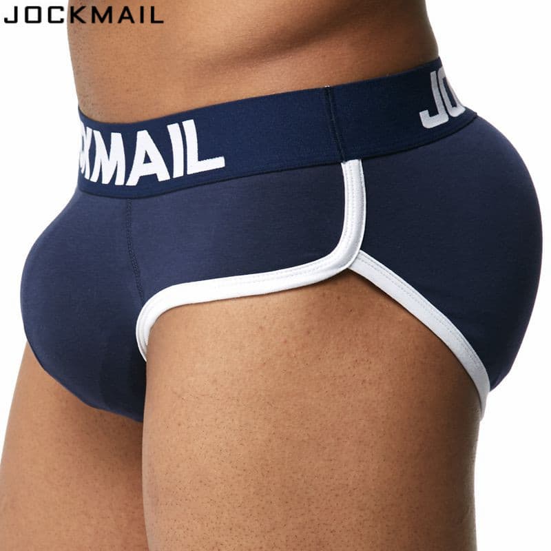 Jockmail Men's Underwear Cup Pad Butt Lifting Triangle Pants Invisible Removable Breathable Cotton Low Waist Briefs