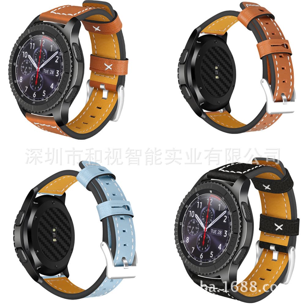 Suitable for Samsung watch 4/5/6/7/8 Huawei belt watch belt first layer cowhide strap oil edge belt men's model