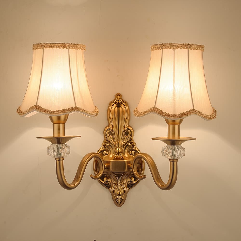European Style Fabric Wall Lamp for Bedroom, Bedside, Study, Imitation Copper Wall Lamp for Background Wall, Sofa Wall Lamp Wholesale