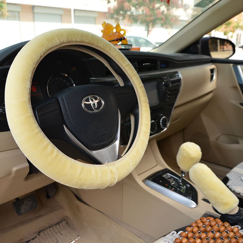 Winter Warm Car Steering Wheel Cover Plush Pull Handle Cover Warm Unisex Steering Wheel Set