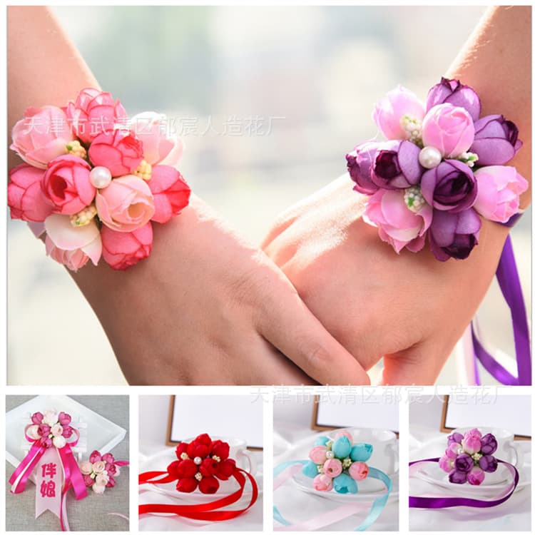 Korean wrist flower wholesale wedding supplies wholesale bride bridesmaid hand flower sisters group dance hand flower wedding flower