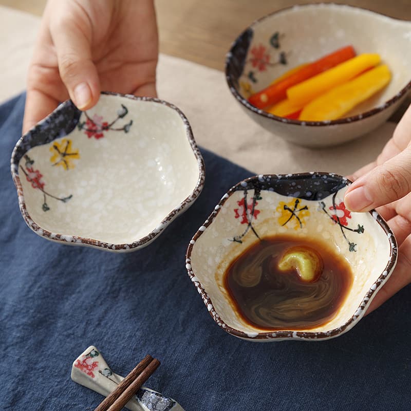 Ceramic Sauce Dish Japanese Style Hand-painted Underglaze Tableware Home Soy Sauce Seasoning Dish 4-inch Side Plate Street Stall Small Plate