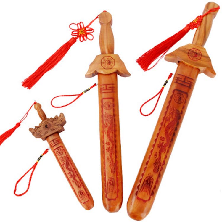 Feicheng Peach Wood Cinnabar Sword Single Dragon Sword Hundred Blessings Sword Four Divine Beasts Sword Children's Sword Carved Cinnabar Sword Pendant Cinnabar Sword