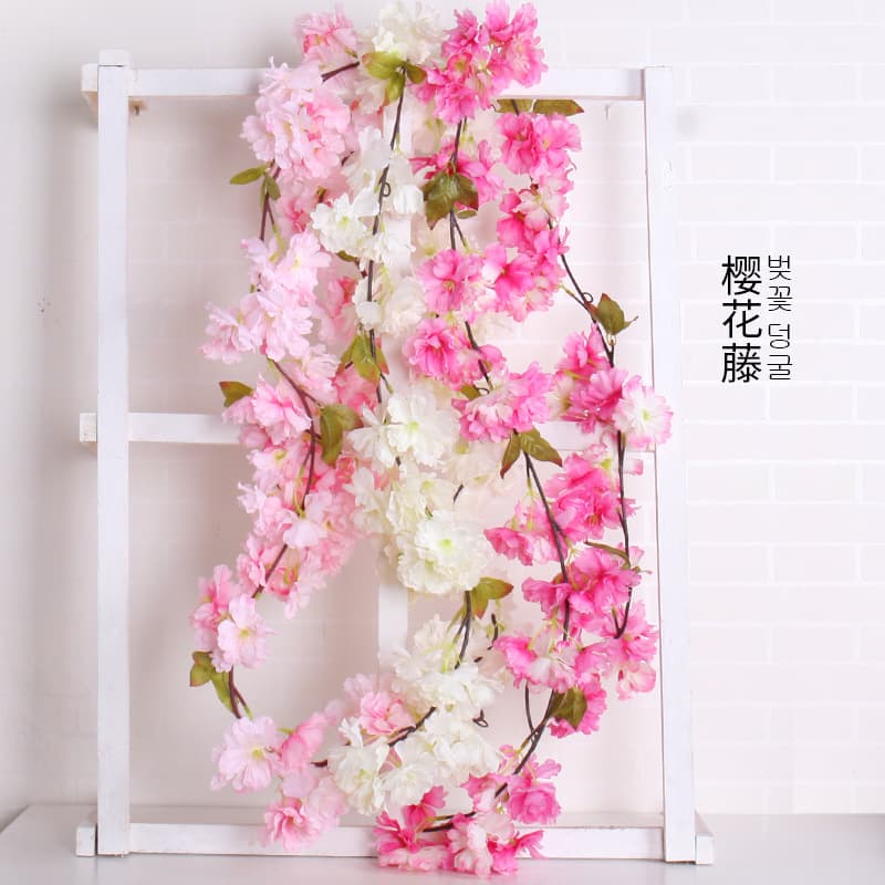 Factory wholesale wedding decoration cherry blossom artificial flowers silk flowers fake flower vine plastic fake plant green vine