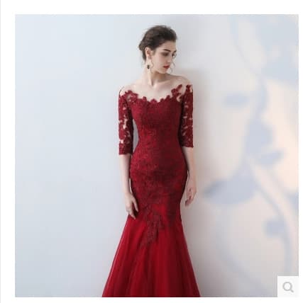 2026 New Bride Toast Dress Double-Shoulder Gown Autumn/Winter Slimming Lace Red Long Wedding Evening Dress