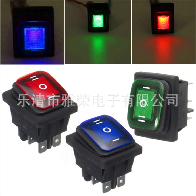 Three-Position Waterproof Rocker Switch KCD4 with Light, 3-Position Illuminated Dual Silver Contact, High Current Switch