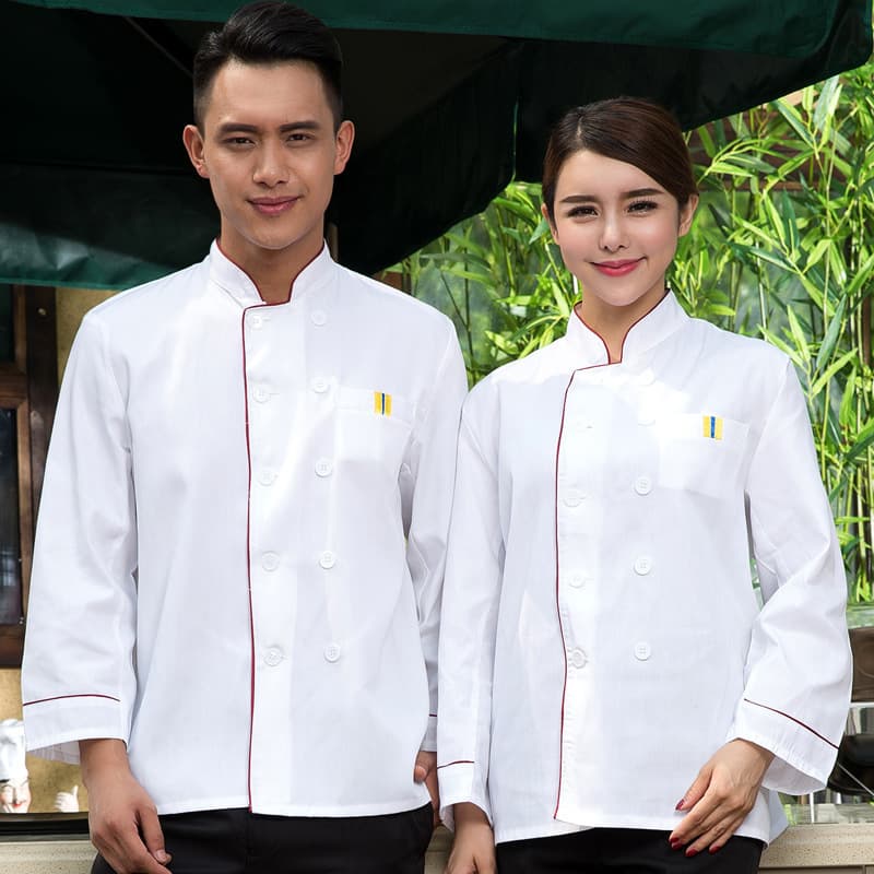 Restaurant Kitchen Chef Work Uniform Autumn Winter Polyester Fiber Anti-soil Durable Chef Coat with Rice Sleeve Logo Available