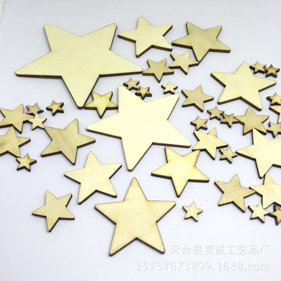 Wooden Craft Star Wood Chips DIY Handmade Stickers Painted Wood Pieces Five-Pointed Star Wooden Blank