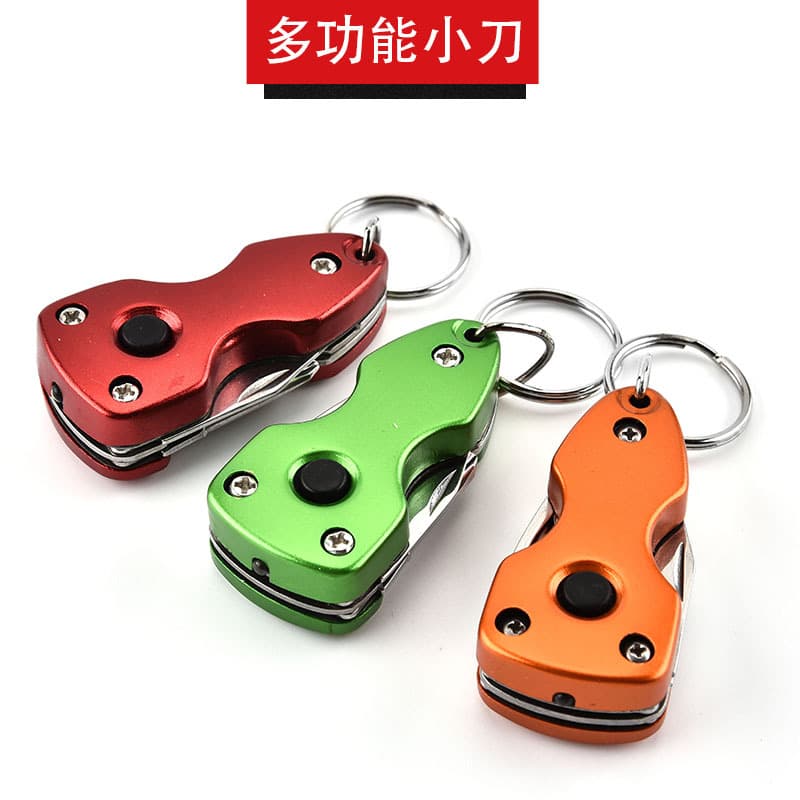 Outdoor multifunctional keychain knife, portable creative gift knife with LED light screwdriver, express box opener