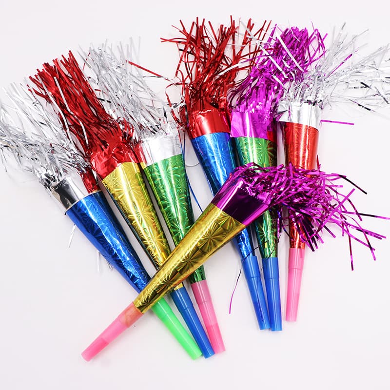 Children's Toy Laser Paper Horn, Birthday Party Prop Whistle, Baby First Birthday Toy with Tassel Paper Horn