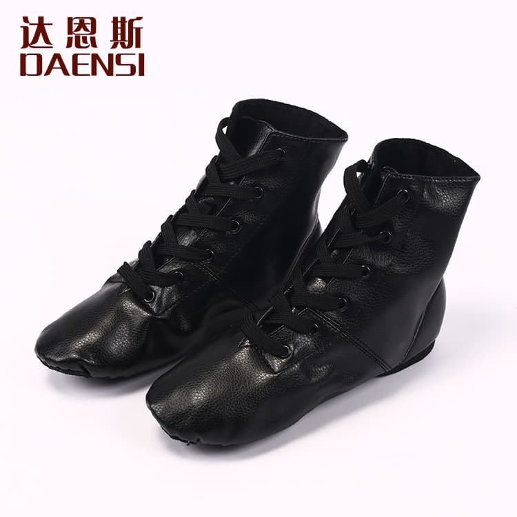 Black PU Dance Shoes High-Top Soft Sole Practice Jazz Shoes Yoga Ethnic Modern Jazz Dance Shoes Factory Direct
