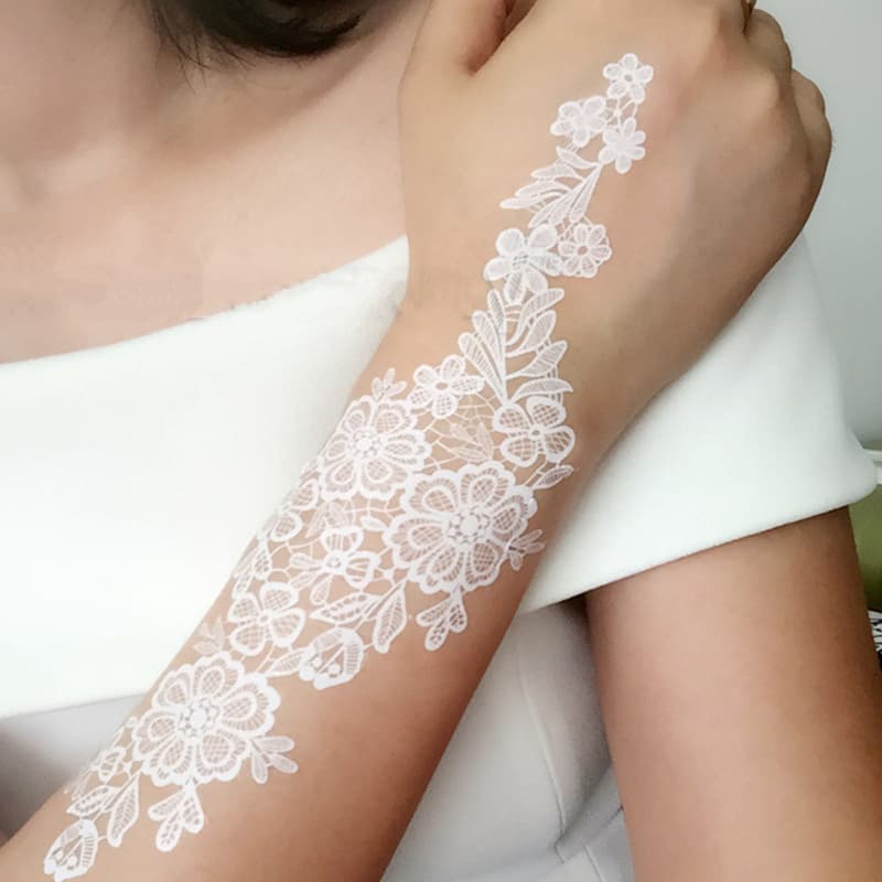 Waterproof Black White Hanah Lace Tattoo Stickers for Wedding Brides European American Style Adhesive Body Art Decals