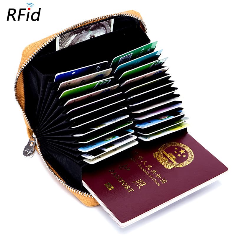 Organ-Style Card Holder Men's Passport Case Card Wallet Genuine Leather Multi-Function Women's Anti-Theft RFID Card Sleeve