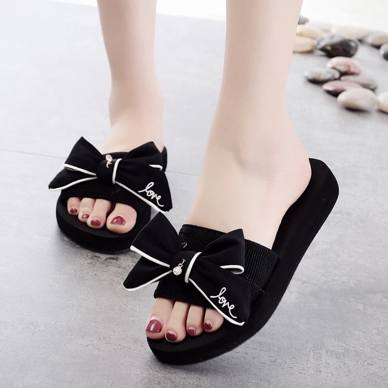 Shanjiao New One-Strap Sandals with Handmade Bow, 3cm Non-Slip, Fashionable Women's Beach Shoes for Seaside Vacation and Travel
