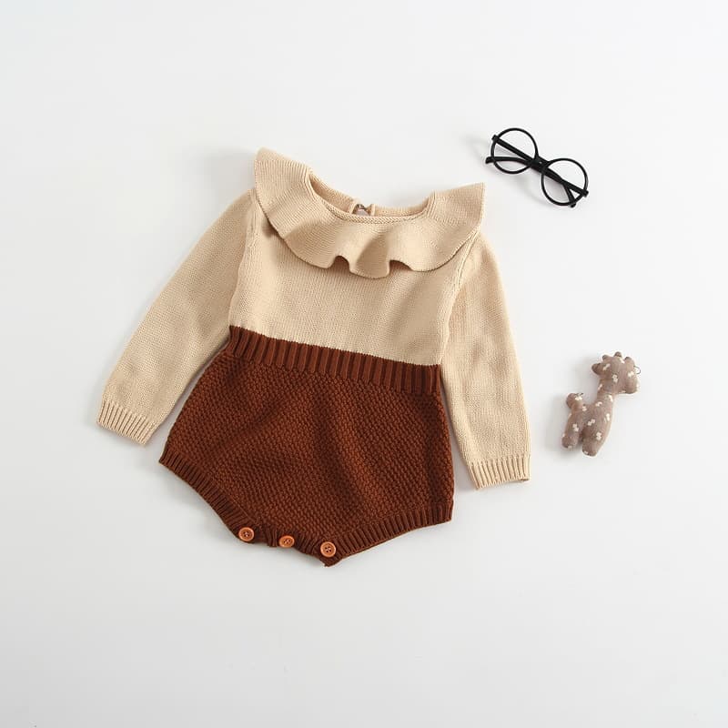 2023 Baby Outing Clothes Baby Onesies Spring and Autumn Doll Collar Knitted Wool Harness Coverall Romper Suit