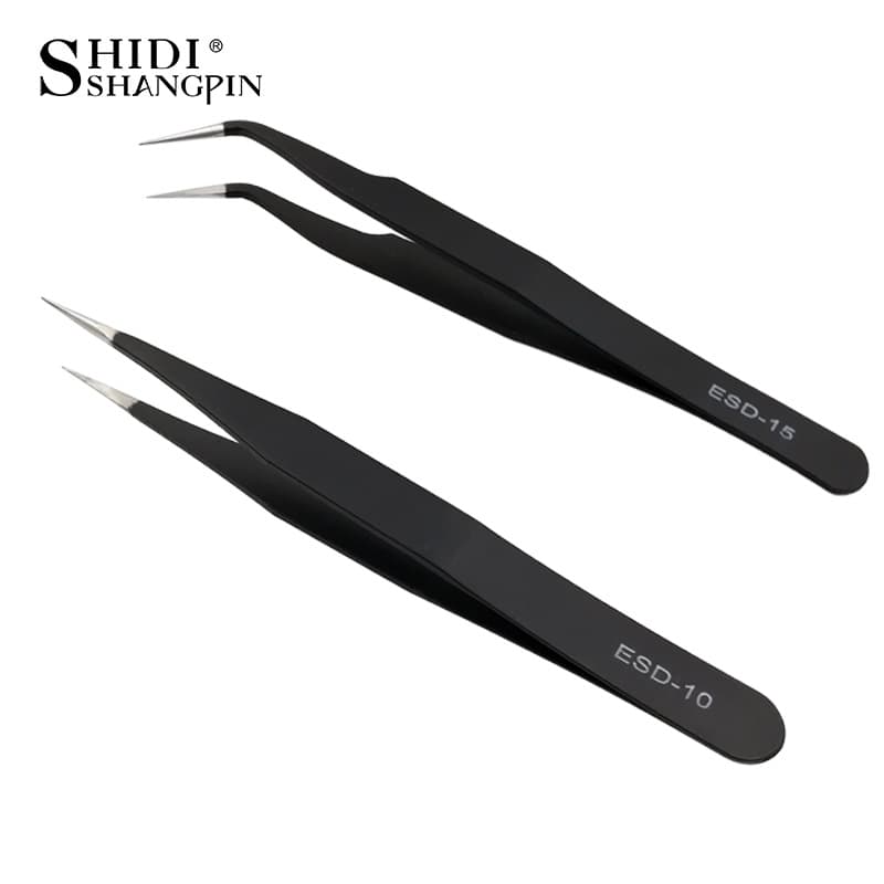 Cross-border supply of spot false eyelash tweezers straight black stainless steel grafted eyelashes elbow tweezers anti-static
