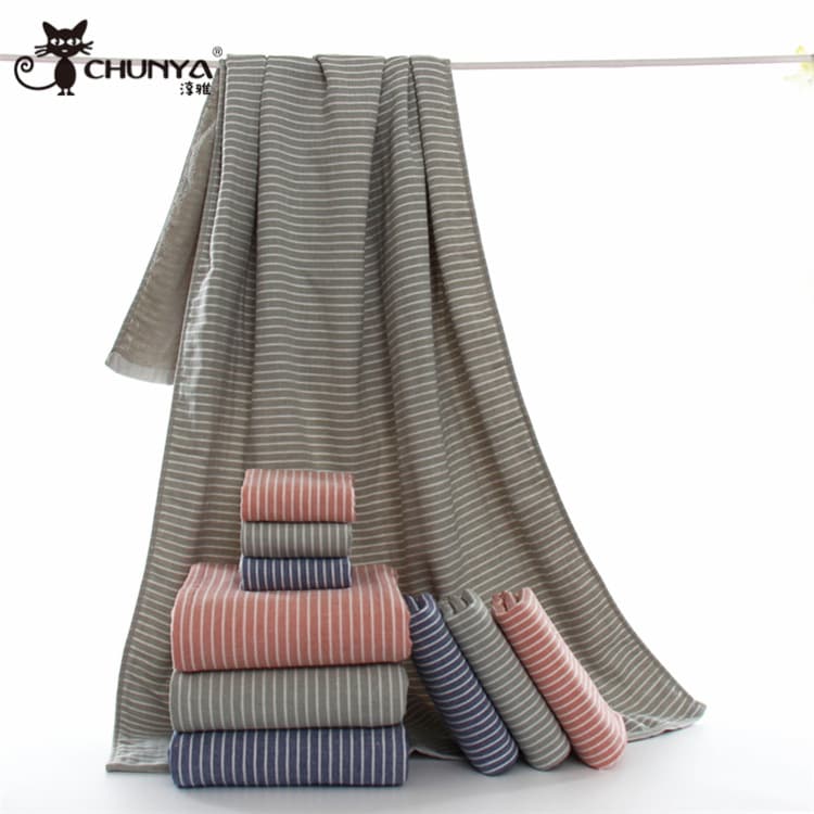 Japanese-style Checkered Cotton Gauze Stripe Bath Towel, Waffle Weave 70*140, Adult Cotton Thickened Absorbent Gift with Logo