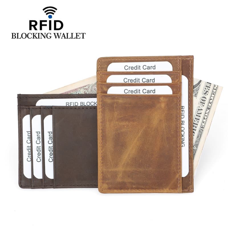 Cross-border Manufacturer Men's Top Layer Crazy Horse Leather RFID Card Holder Vintage Genuine Leather Credit Card Wallet