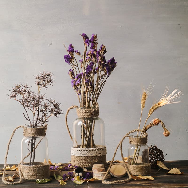 American Retro Hemp Rope Glass Vase Handmade Creative Hydroponic Vase Table Living Room Decor Wholesale