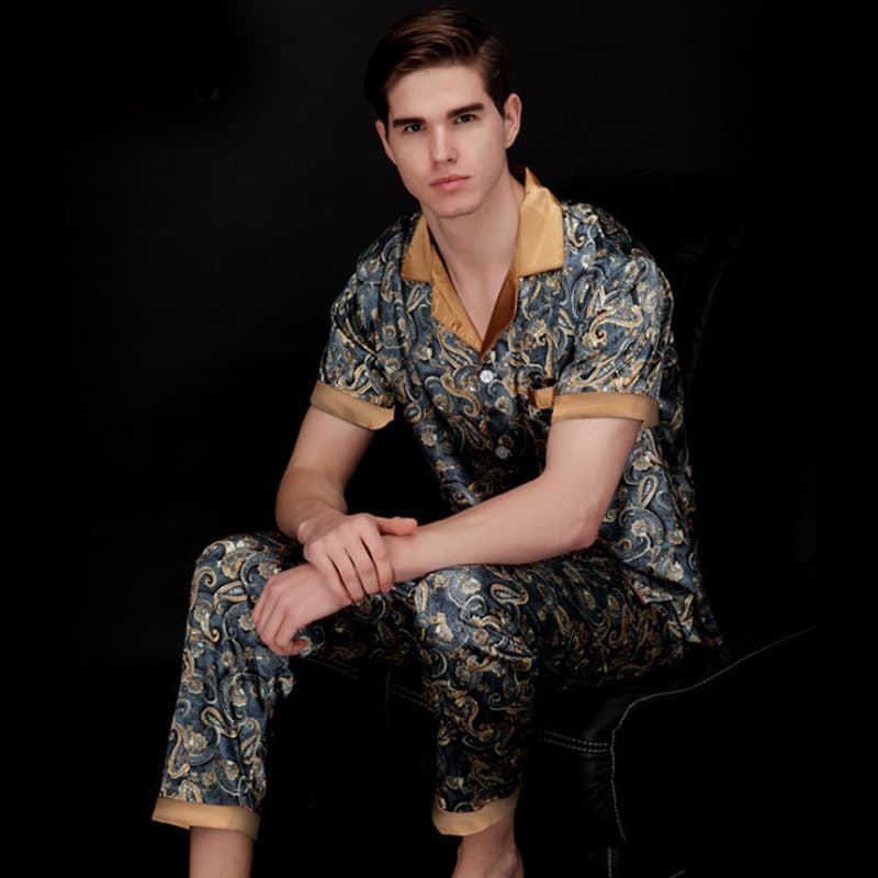 Yaoting ice silk men's pajamas home leisure spring and summer two-piece suit short sleeve home clothing manufacturers TZ021