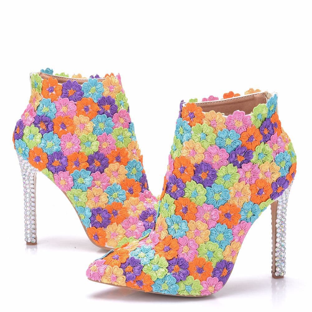 Foreign trade single boots, large size shoes, stiletto pointed toe Martin boots, motorcycle boots, spring and autumn boots for women, ethnic style lace shoes
