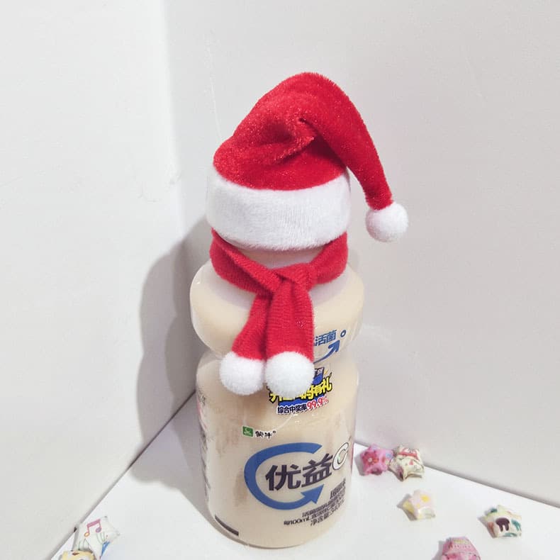 Mini Christmas hat, small red velvet wine bottle decoration, Christmas hat, lollipop, drink bottle, cutlery, hat, scarf