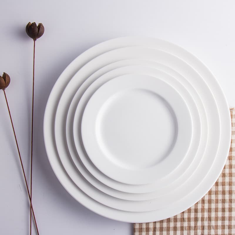 Hotel restaurant tableware pure white bone china flat plate, steak plate, round plate, buffet plate