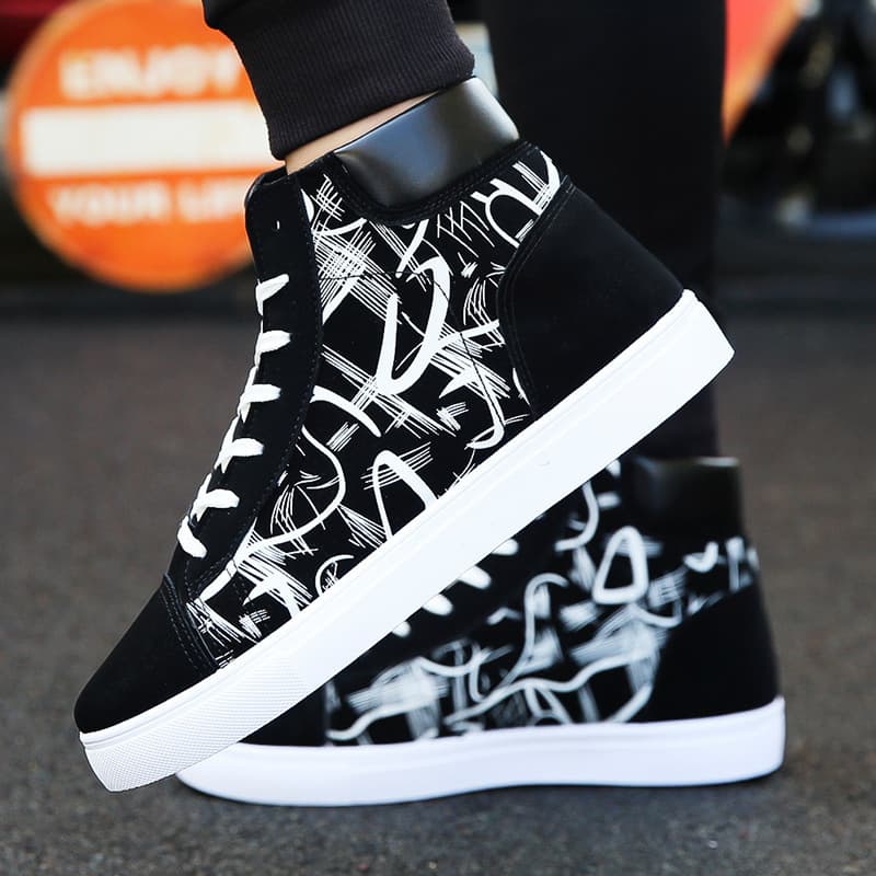 Autumn men's breathable canvas shoes, trendy casual men's shoes, Korean style student trendy shoes, high-top sneakers, old Beijing cloth shoes