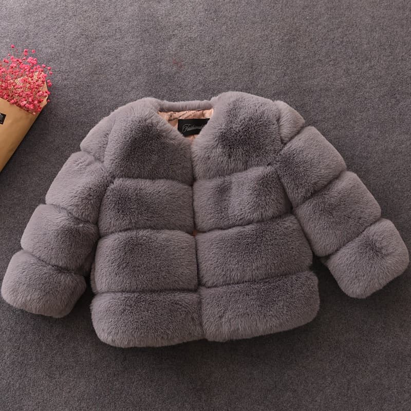 2025 New Kids' Faux Fur Patchwork Thickened Top, Girls' Autumn/Winter Warm Cotton Coat