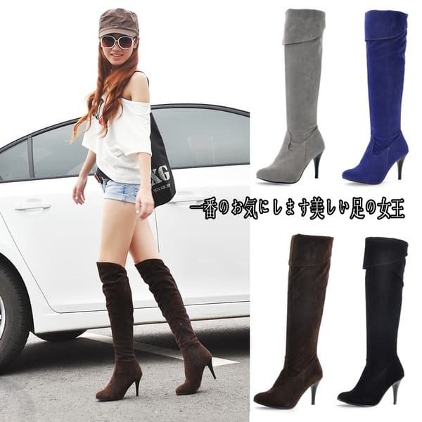 eBay AliExpress European and American style thin heel Knight boots round toe side zipper high heel boots size 50 knee high boots