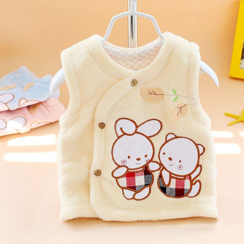 Drop Shipping, Infant Coral Fleece Vest for Newborns, Baby's Winter Cotton-Padded Small Vest Sleeveless Jacket