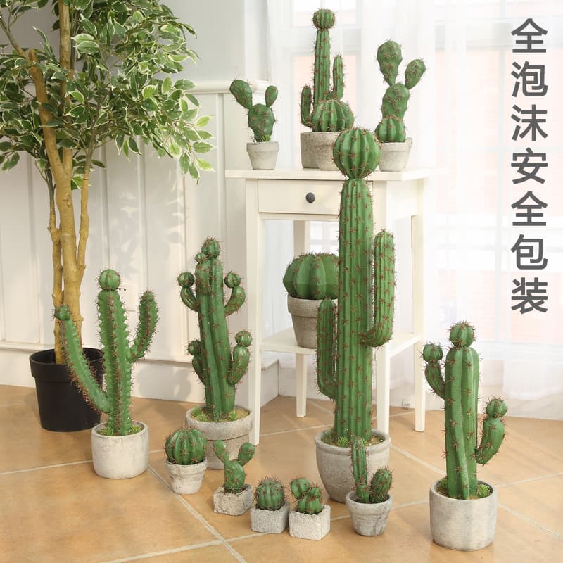Nordic Style Decorative Plant Cement Pot Faux Cactus Potted Bonsai Home Decor Ornament Simulation Cactus