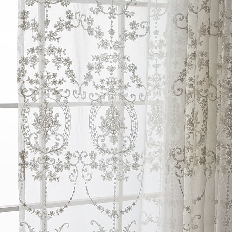 European Style Embroidered White Lace Curtain Window Mesh Dense Stitching Living Room Balcony Bedroom Curtain Modern Simple