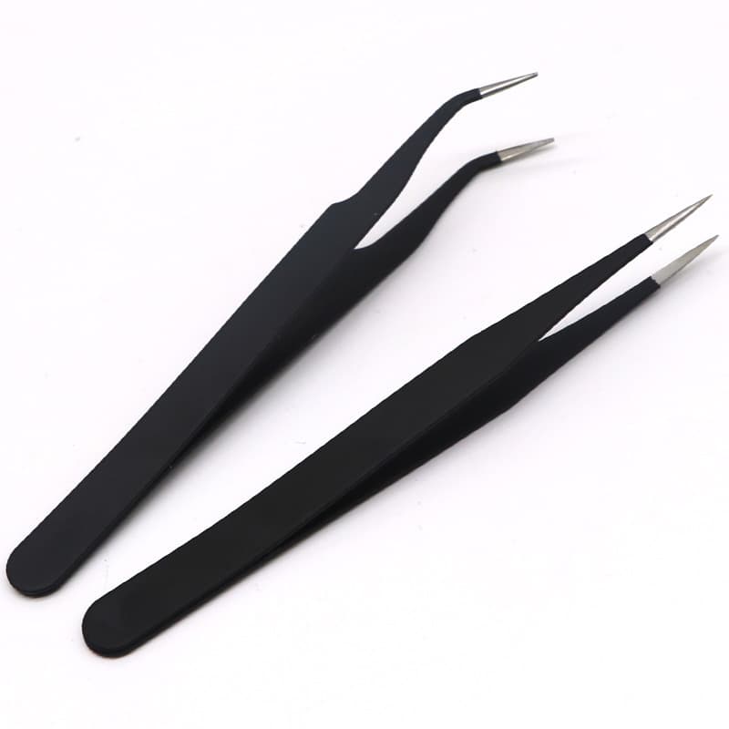 Manicure Tools Wholesale Electrostatic Black Tweezers Nail Clips Nail Art Accessories Clips Straight Elbow Tweezers for Drills
