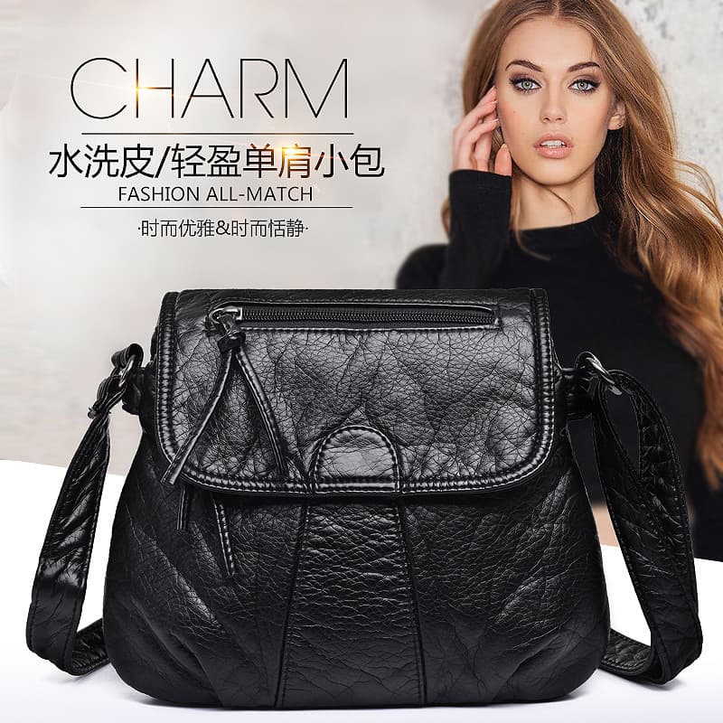 2025 New Fashion Women's Shoulder Crossbody Bag, Middle-aged Washed Soft Leather Small Bag, Double-layer Bag for Women