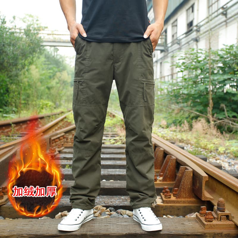 Fleece Lined Large Size Work Trousers Casual Outdoor Loose Fit Winter Cotton Pants Fashionable Trendy Men's Clothing