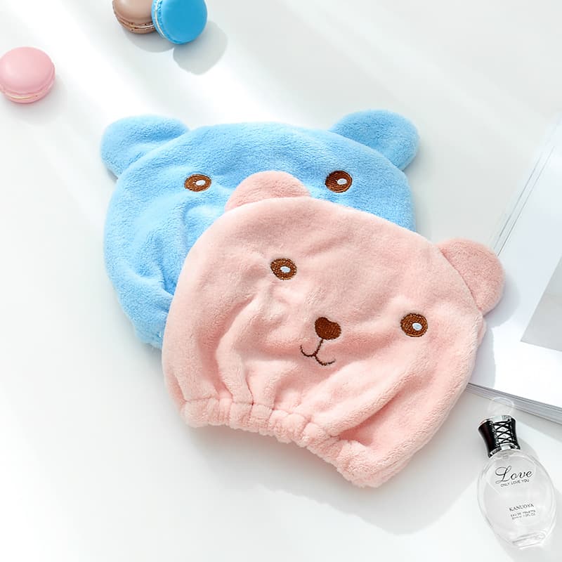 Bear Cartoon Hair Drying Cap Super Absorbent Quick Dry Towel Cute Coral Fleece Thick Shower Cap Hair Drying Cap Wholesale