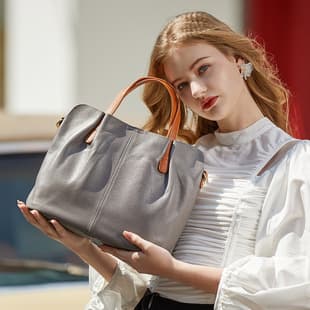 Commuter Genuine Leather Premium Large Capacity Tote Bag, Contrast Color Top Layer Cowhide Women's Bag, Niche Crossbody Handbag
