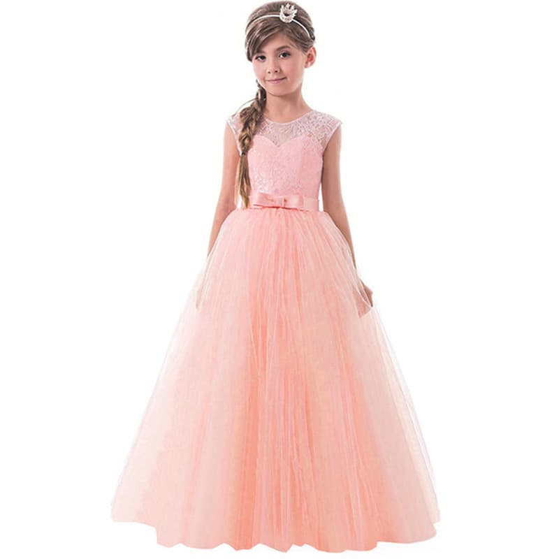 New Girls Princess Dress for Big Girls Lace Sleeveless Children's Wedding Gown