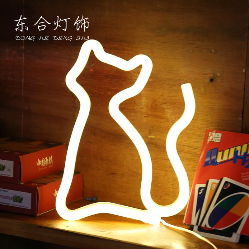 Cat-shaped Bedroom Neon Light Small Colorful Lamp Romantic Girl's Heart Decoration Ins Confession Arrangement Romantic Korean Style