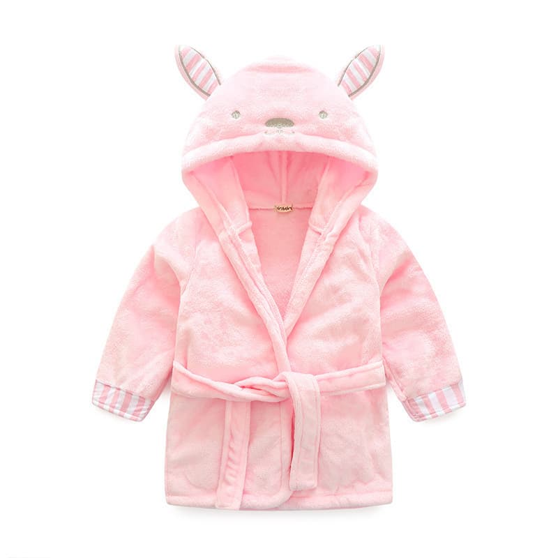 New Flannel Bathrobe Cute Rabbit Warm Robe Kids Animal Homewear Long Sleeve