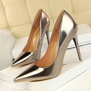 9511-7 European and American Style Fashion Metal Heel High Heels Women's Shoes High Heel Pointed Toe Sexy Nightclub Slimming Slip-On Shoes