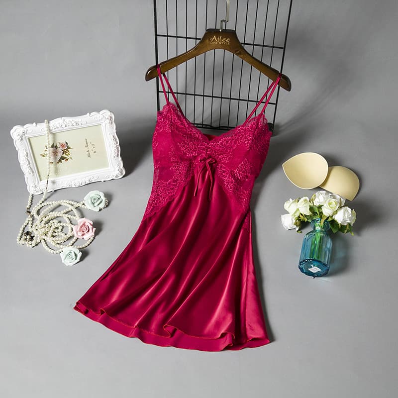 Fashion new silk suspender nightgown pajamas suit for women summer ice silk sexy beautiful back sexy home clothes 1801