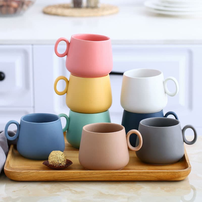 Ceramic mug with matte glaze, Nordic-style creative colorful coffee cup, couple gift, household breakfast water cup